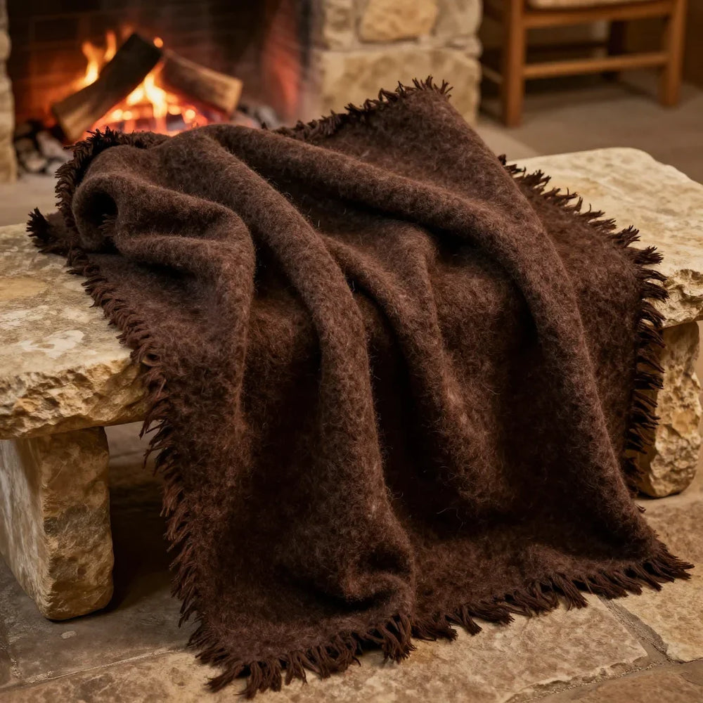 Hearth Blanket by ALPORA, a thick felted yak wool blanket with fire-resistant finish, for the hearth-side space, inspired by tibetan dwelling warmth