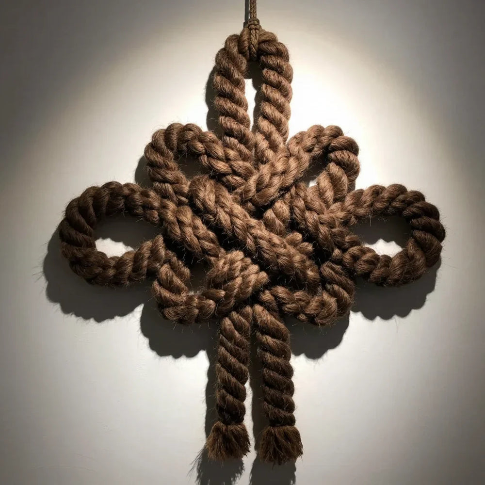 Knot Sculpture by ALPORA, a sculptural decorative knot made from thick hand-twisted yak-hair rope, translating tibetan rope craftsmanship into wall art