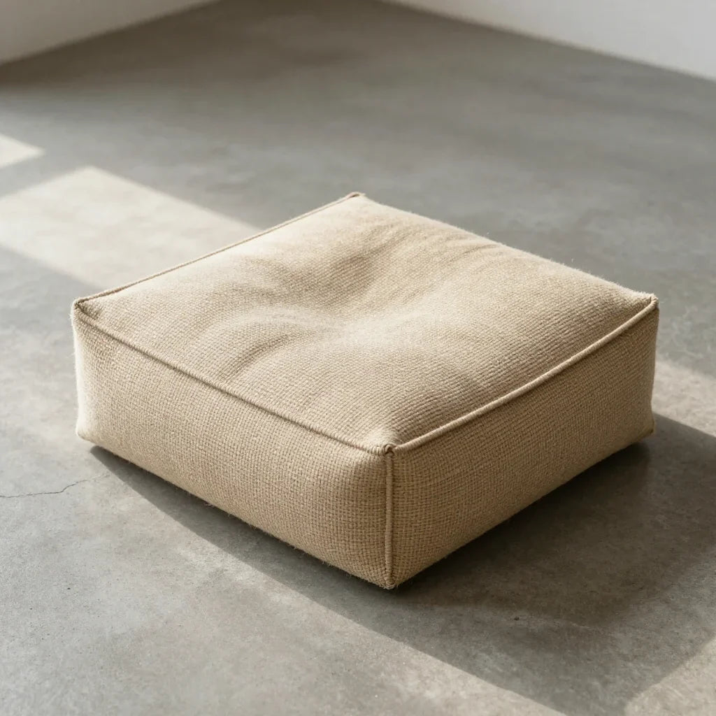 Zabuton Sitting Mat by ALPORA, a thick flatwoven sitting mat in natural wool, for grounding beneath the zafu or daily floor practice